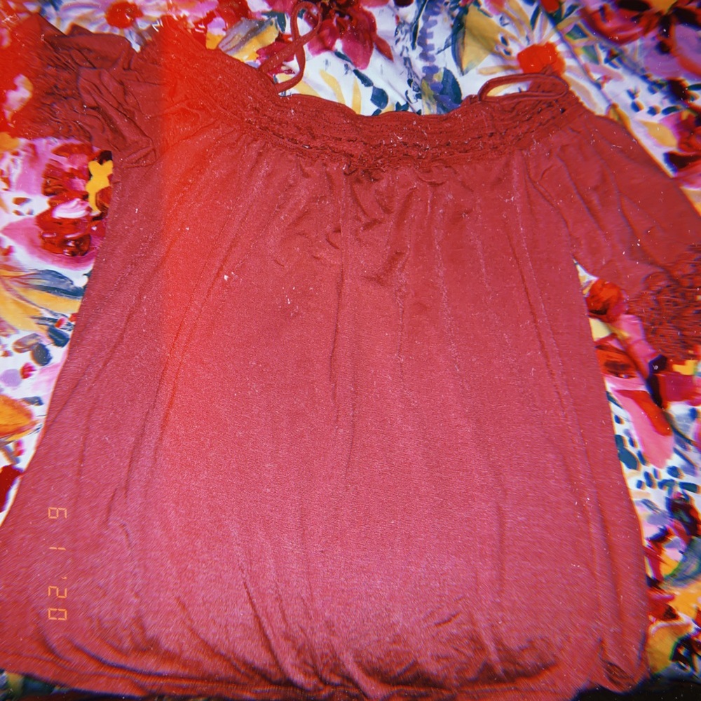 Off the should coral blouse